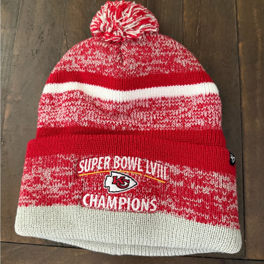 Kansas City Chiefs Super Bowl LVII Champions Pom Beanie - Red & White
